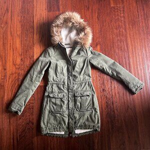 Abercrombie & Fitch - Olive/Army Green Hooded Winter Jacket (XS)